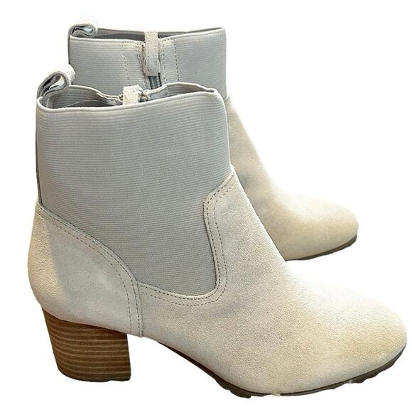 VIOLET & RED Women’s Leather Knit Cuff Ankle Block Heel Bootie Beige-Size 8 - Picture 1 of 5